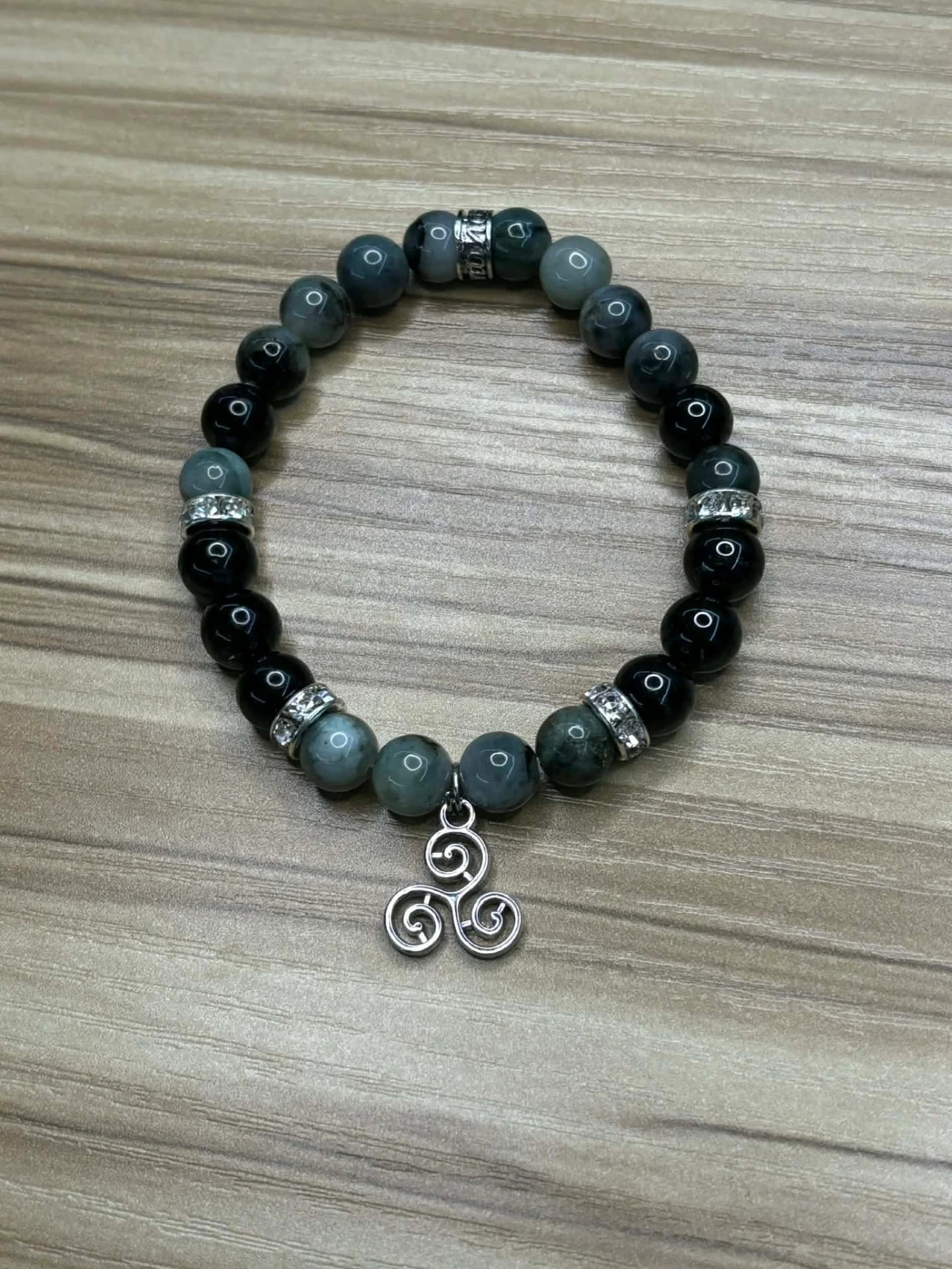 Bracelet Tourmaline Noire & Émeraude 8mm