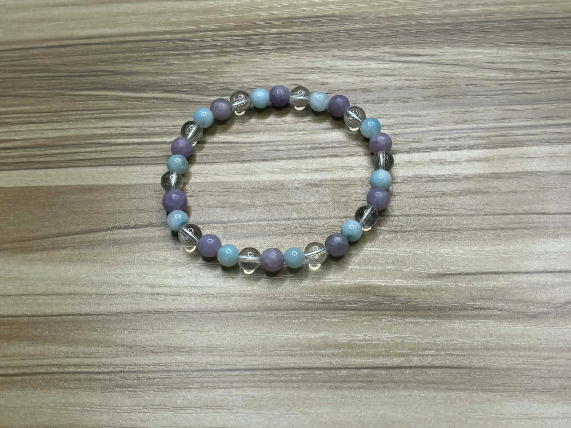 Bracelet Amazonite & Cristal de roche & Lepidolite 6mm