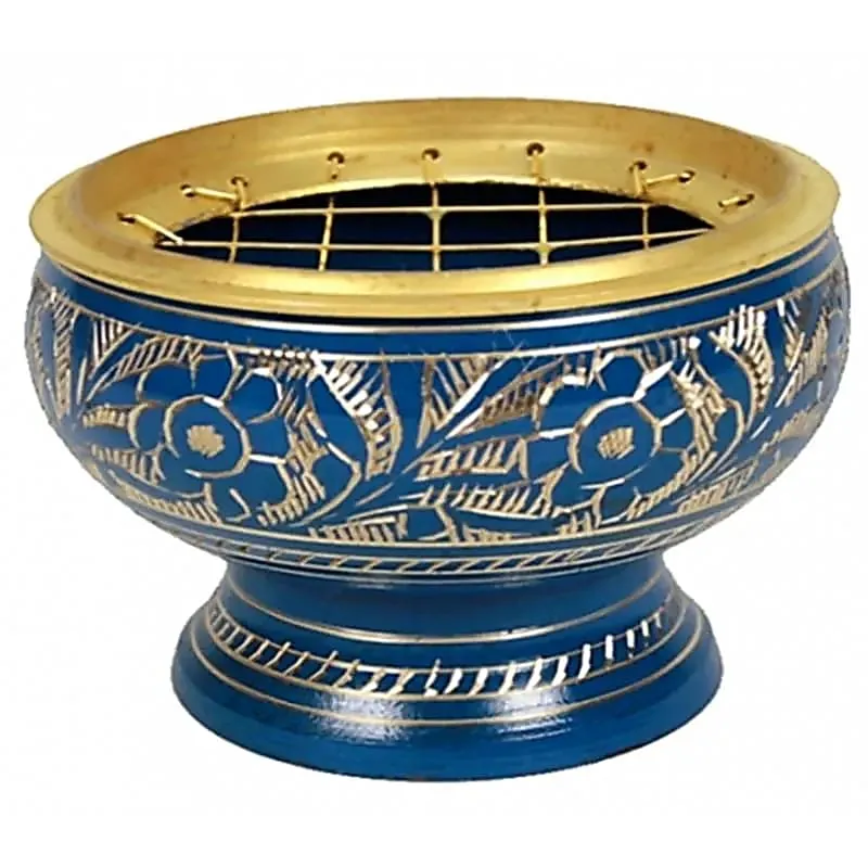 Brûle encens à charbon en laiton bleu