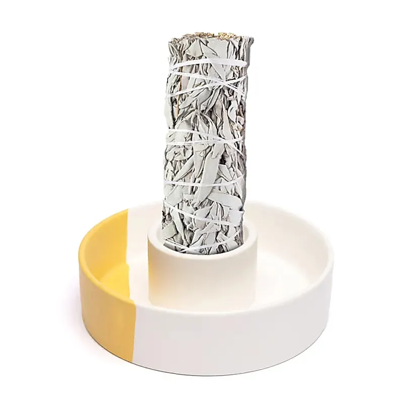 Pot pour fumigation en céramique blanc/ocre