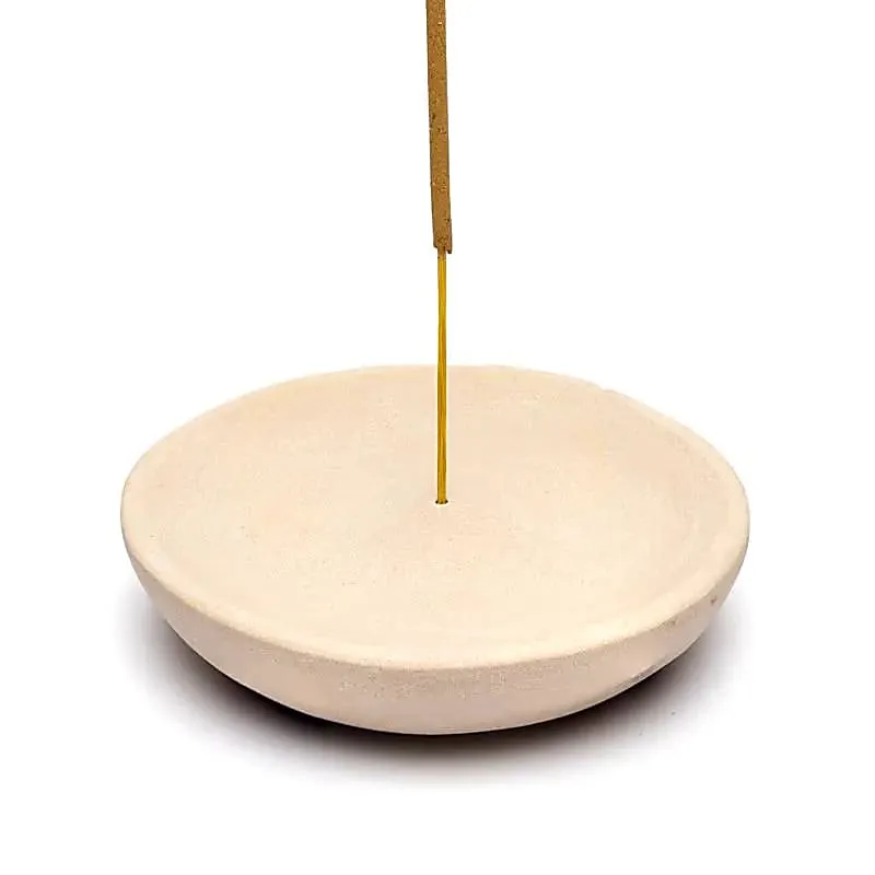 Porte encens en grès rose rond