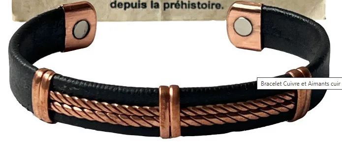 Bracelet Cuivre et Aimants avec Cuir Noir – Design Tressé