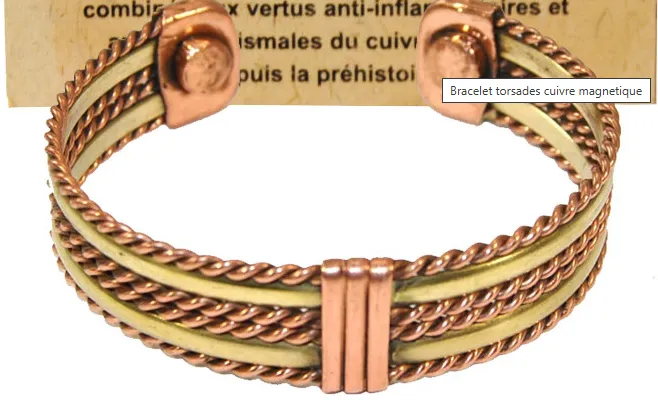 Bracelet torsades cuivre magnétique