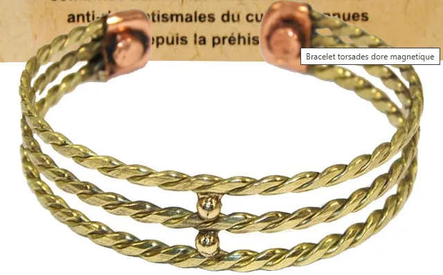 Bracelet torsades dore magnétique