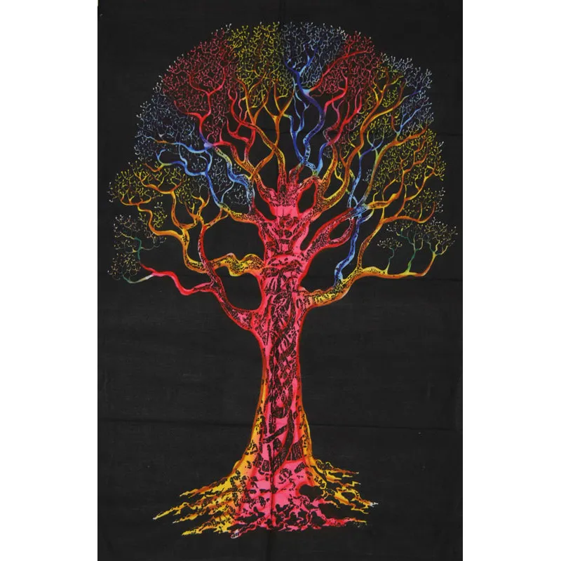 Tissu Arbre de vie multicolore sur fond noir S