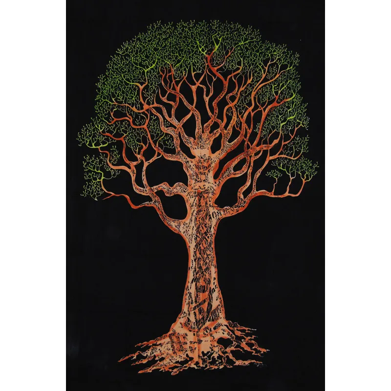 Tissu arbre de vie sur fond noir XL