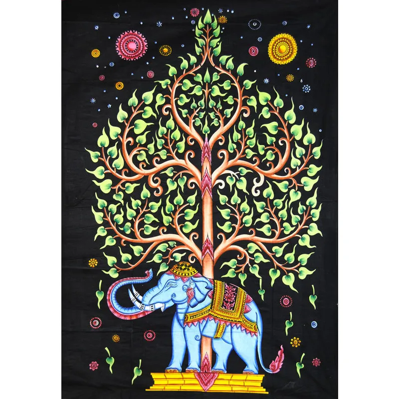 Tissu éléphant sous arbre de la sagesse XL