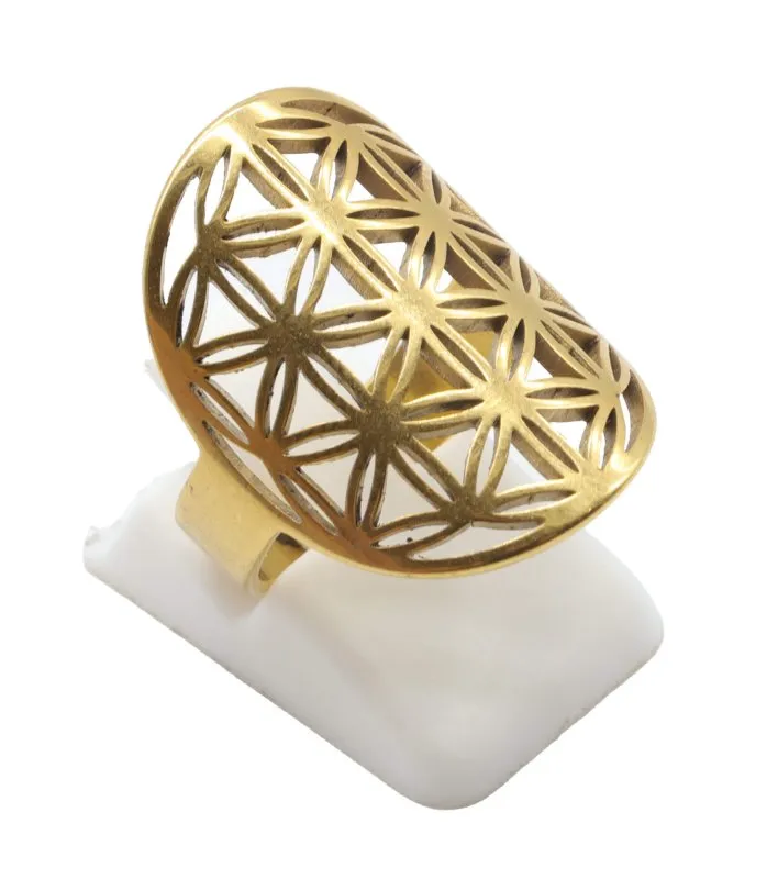 Bague Fleur de Vie Inox doré