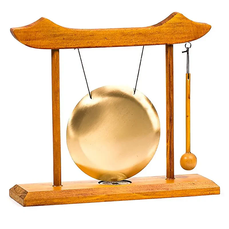 Gong de Table - structure bois rouge gong doré