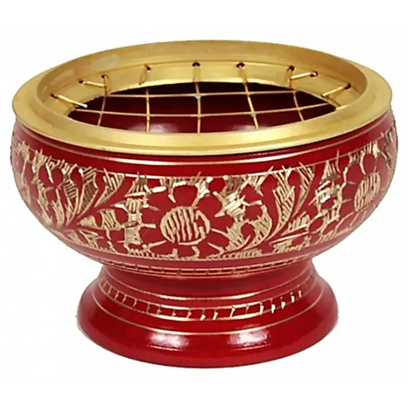 Brûle encens à charbon en laiton rouge