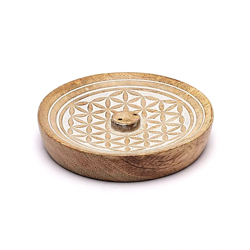 Porte encens Fleur de Vie bois de manguier