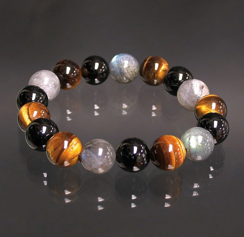 Bracelet Labradorite, Tourmaline, Tigre 12mm