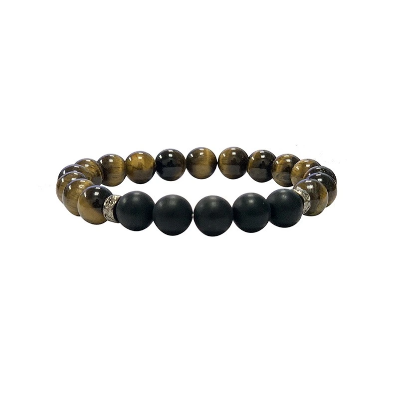 Bracelet Œil de tigre et onyx dépoli 10mm