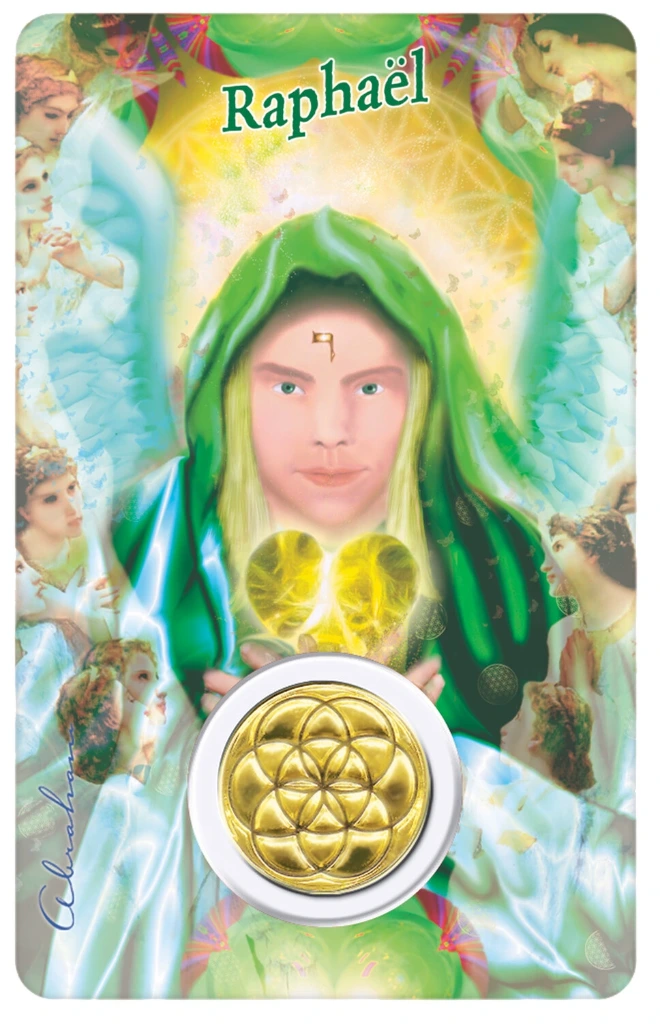 Médaille sur carte Archange Raphaël, Dieu qui guérit