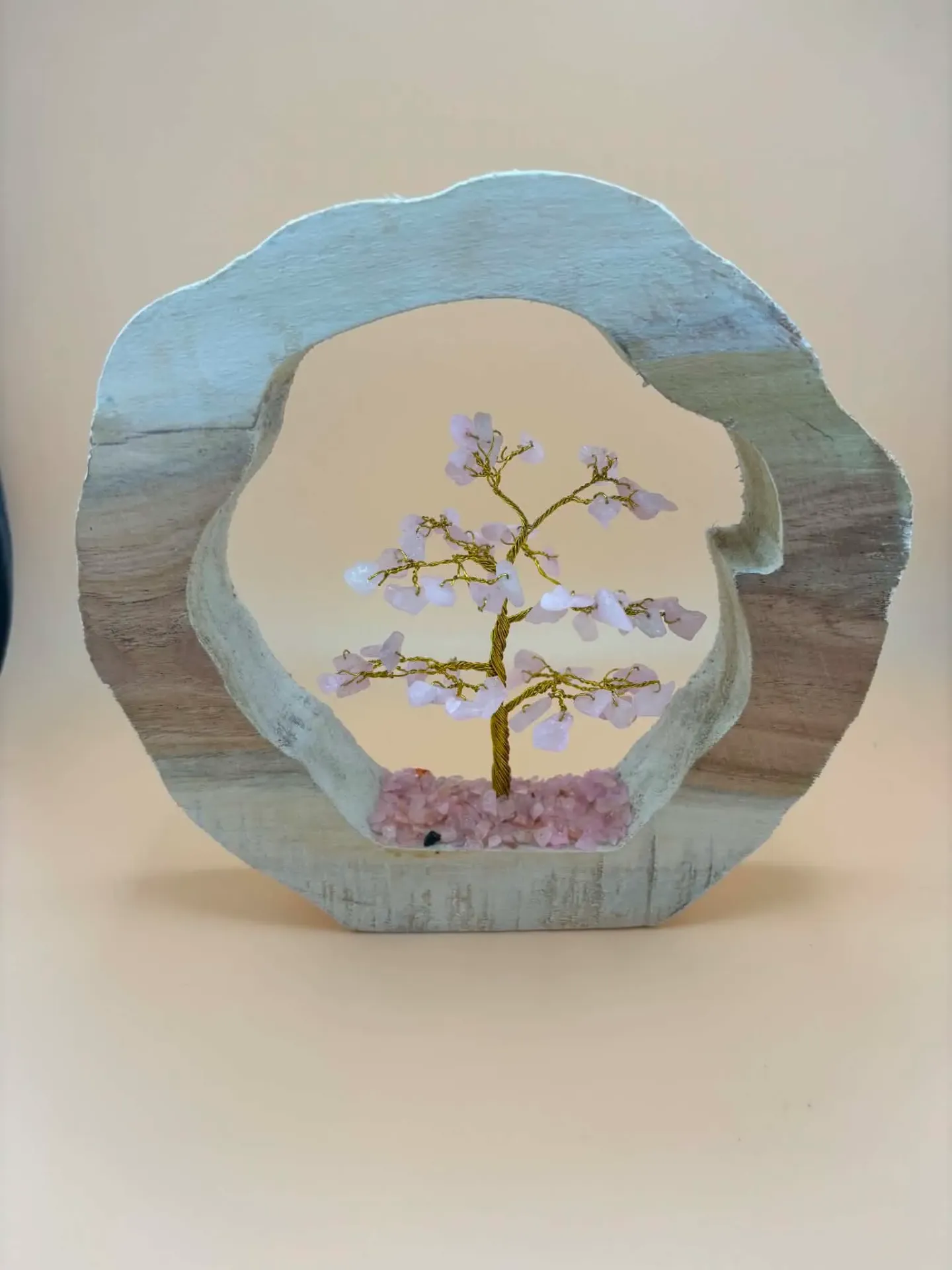 Arbre de vie en quartz rose encadré