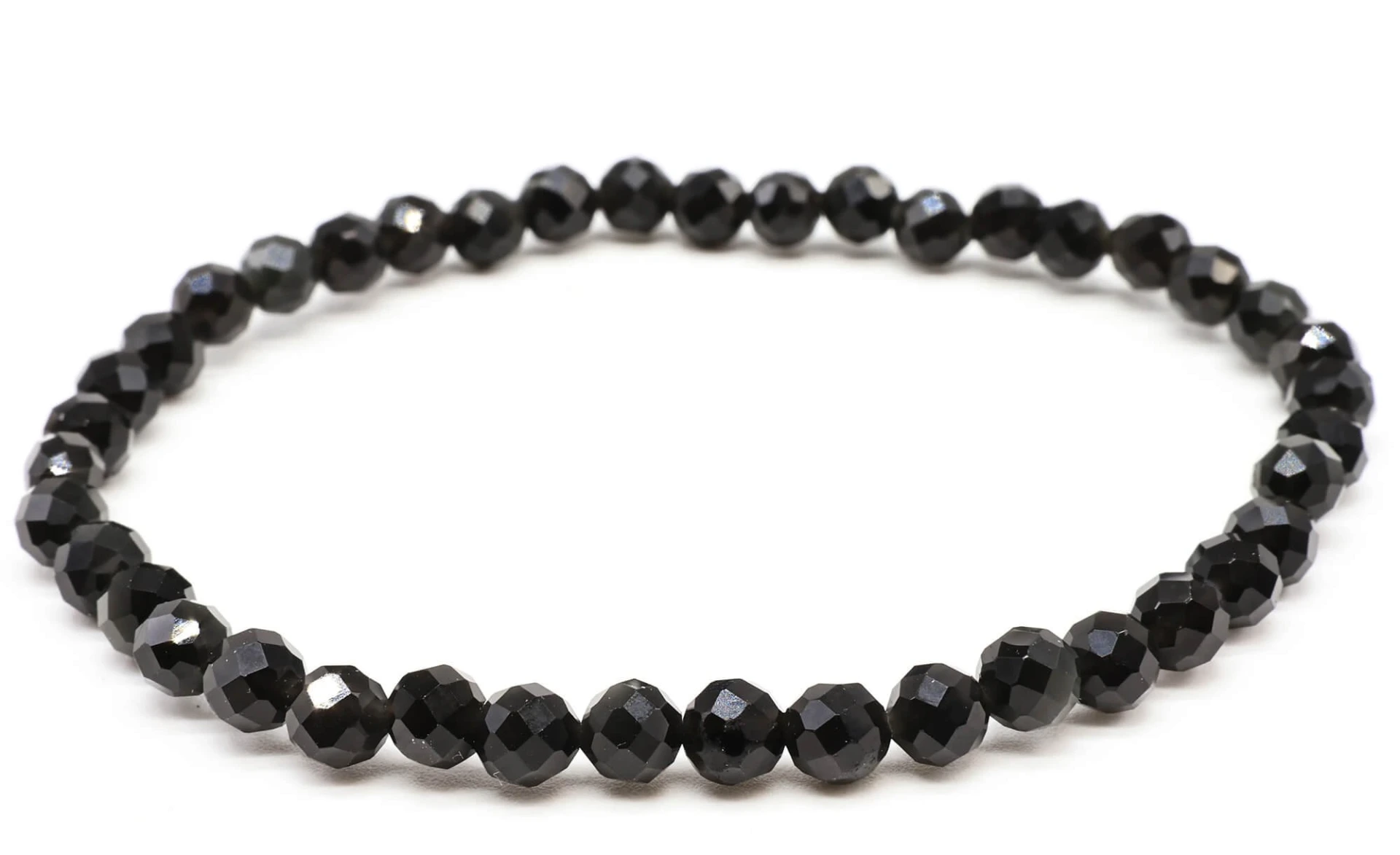 Bracelet Obsidienne Noire perles facettées 4mm