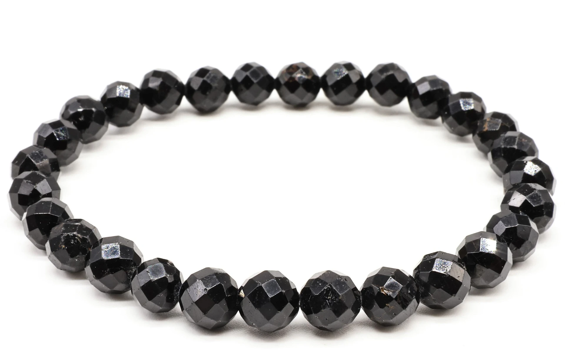 Bracelet Tourmaline Noire Perles Facettées 6mm