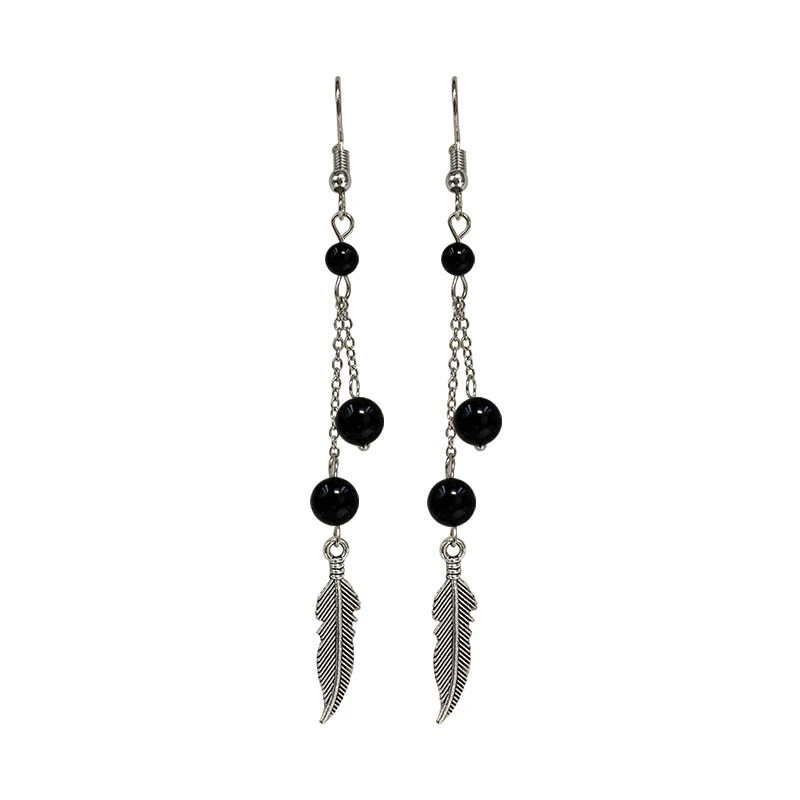 Boucles d'oreilles Tourmaline noire plumes