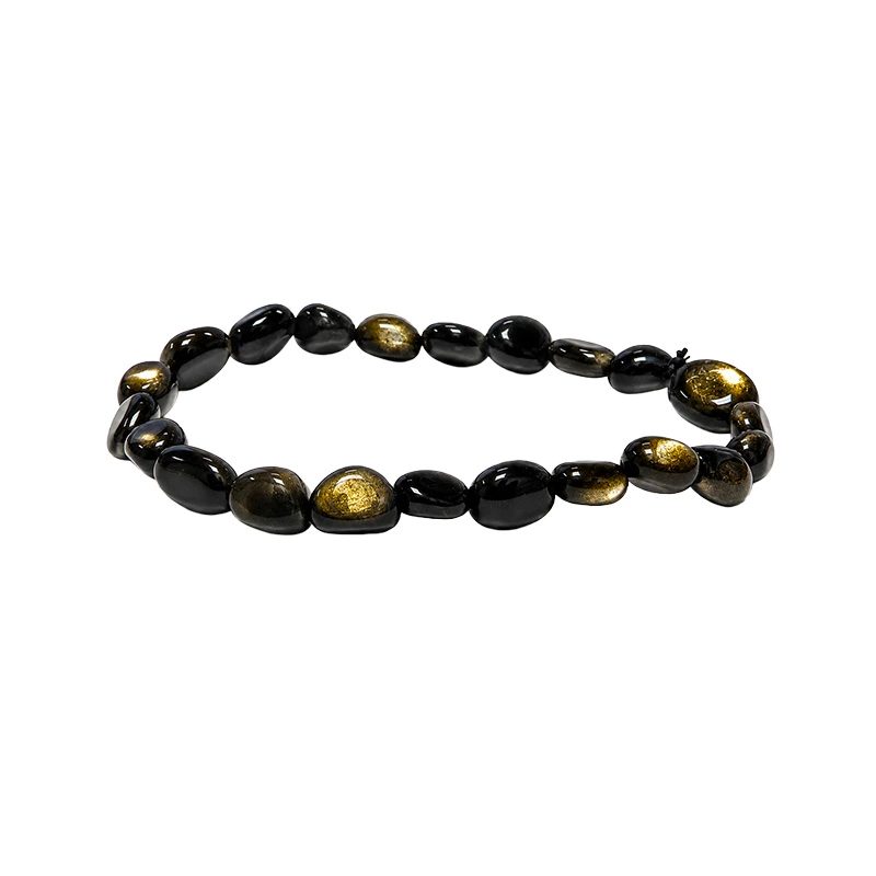 Bracelet obsidienne dorée grains