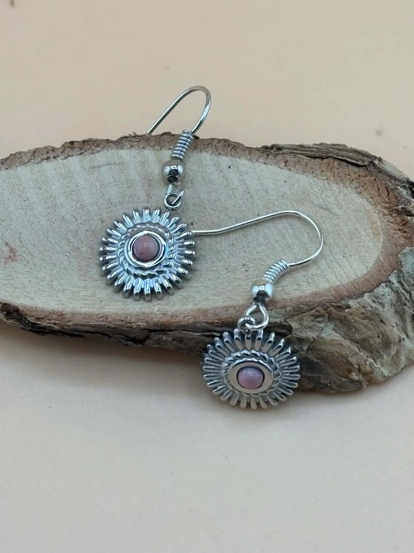Boucles d'oreille Rhodonite Soleil