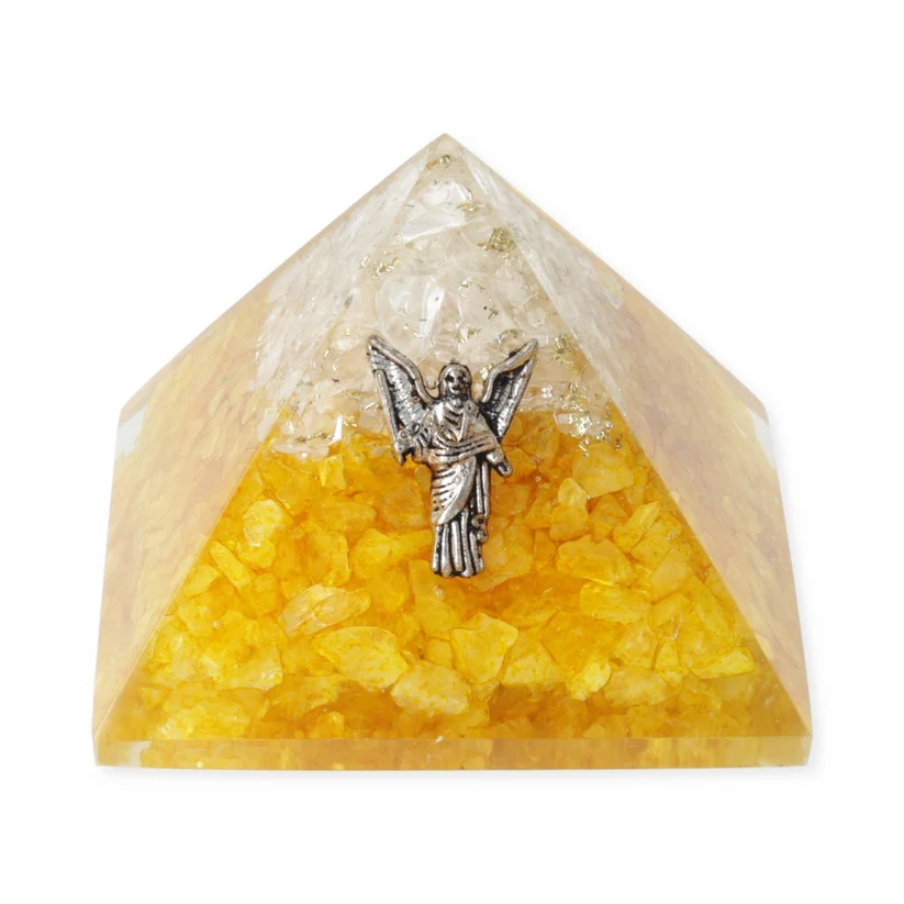 Pyramide d’orgonite Citrine et Cristal de roche