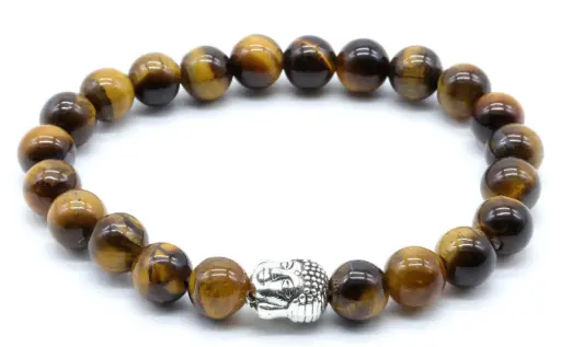 Bracelet Œil de Tigre & Bouddha perles 8mm
