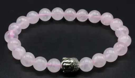 Bracelet Quartz rose & Bouddha perles 8mm