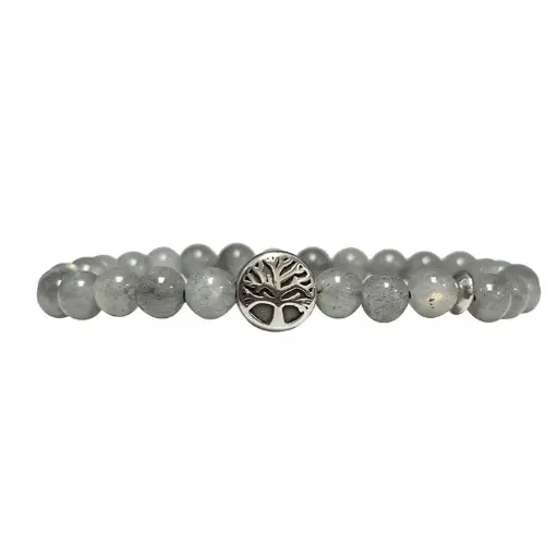 Bracelet Labradorite & arbre de vie en acier